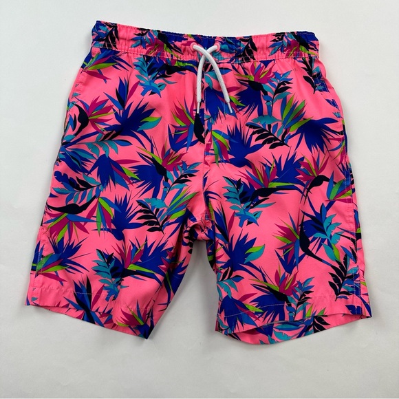 Lands’ End Pink Floral Swim Trunks Kids Size Large - Picture 1 of 11